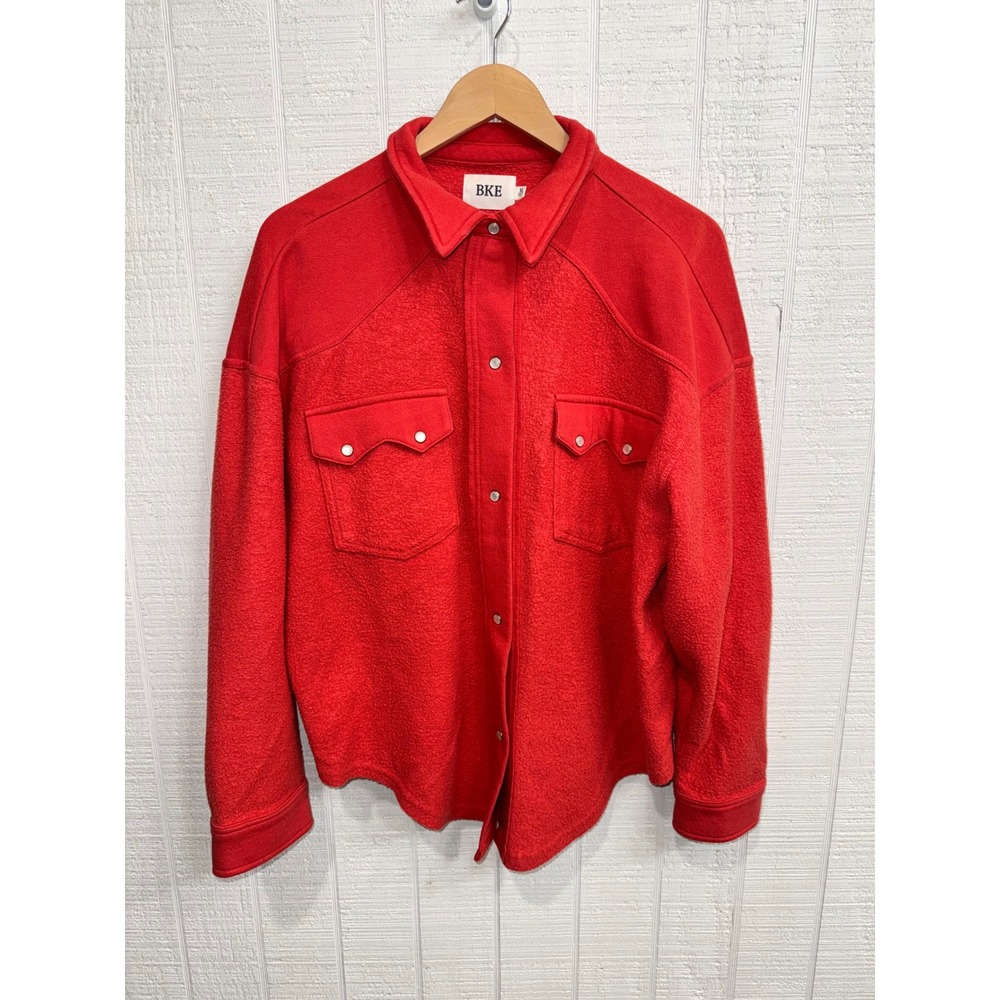 BKE Shacket Women Red Western Snap Front Fleece Shirt Jacket Medium